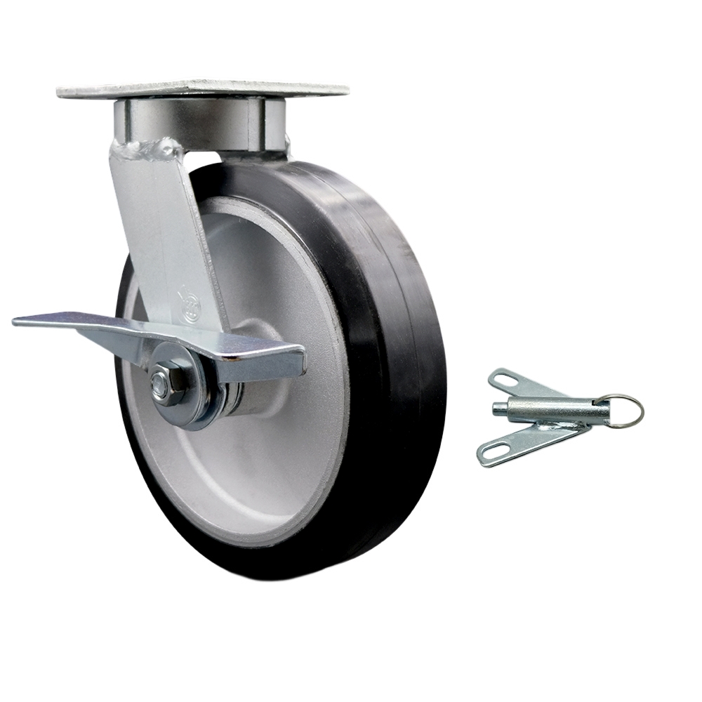 Heavy Duty Kingpinless Swivel Top Plate Caster with Side Lock Brake and Bolt on Swivel Lock and 8 Inch Rubber on Aluminum Wheel with Ball Bearings - 600 lbs. Capacity/Caster - Service Caster Brand — photo 1