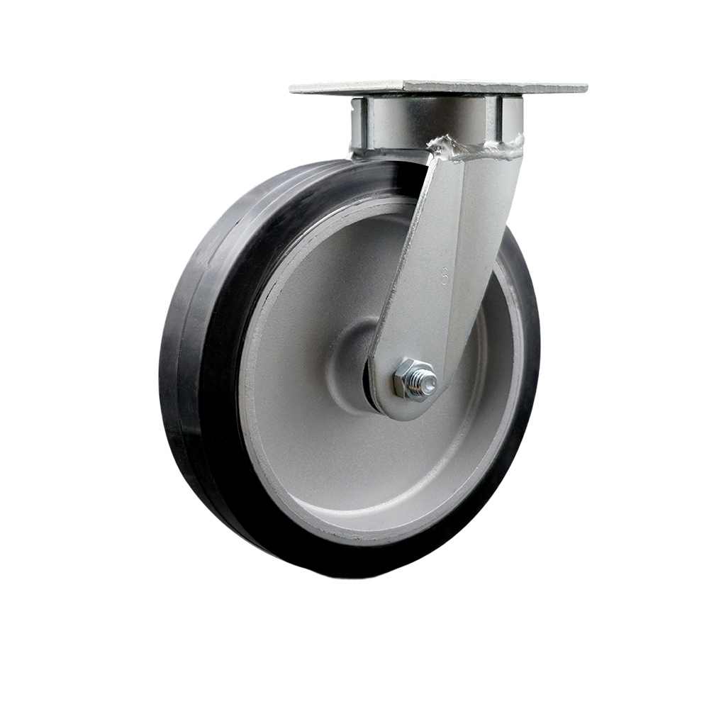 Kingpinless Rubber on Aluminum Swivel Top Plate Caster w/8" x 2" Black Wheel - 600 lbs Capacity/Caster - Service Caster Brand — photo 1