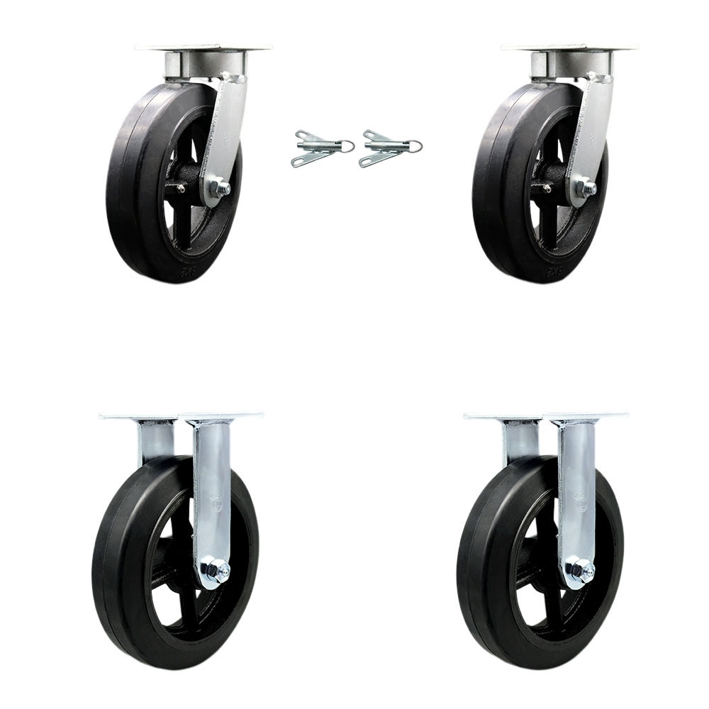 Heavy Duty Kingpinless Swivel Caster Set of 4 with 8 Inch Rubber on Cast Iron Wheels and Ball Bearings - Includes 2 Swivel with Bolt on Swivel Locks and 2 Rigid - Service Caster Brand — photo 1