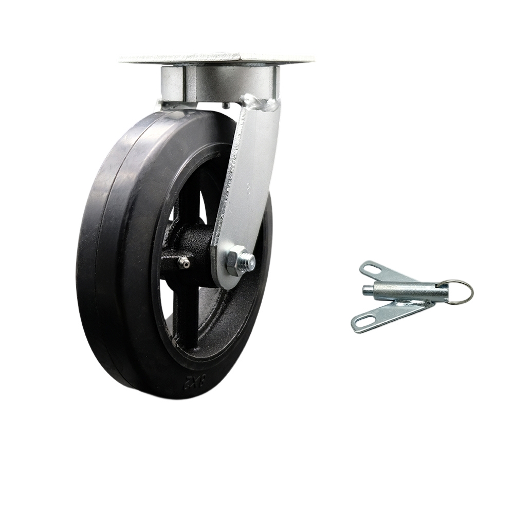 Kingpinless Rubber on Cast Iron Swivel Top Plate Caster w/8" x 2" Black Wheel & Bolt on Swivel Lock - 500 lbs Capacity/Caster - Service Caster Brand — photo 1
