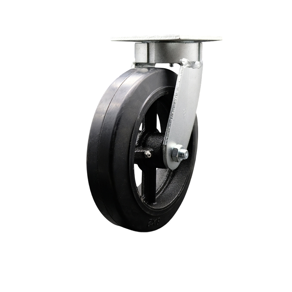 Kingpinless Rubber on Cast Iron Swivel Top Plate Caster w/8" x 2" Black Wheel - 500 lbs Capacity/Caster - Service Caster Brand — photo 1