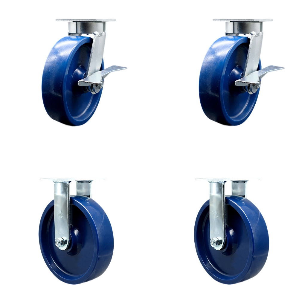 Heavy Duty Kingpinless Swivel Caster Set of 4 with 8 Inch Solid Polyurethane Wheels and Ball Bearings - Includes 2 Swivel and 2 Rigid - 4,800 lbs. Total Capacity - Service Caster Brand — photo 1