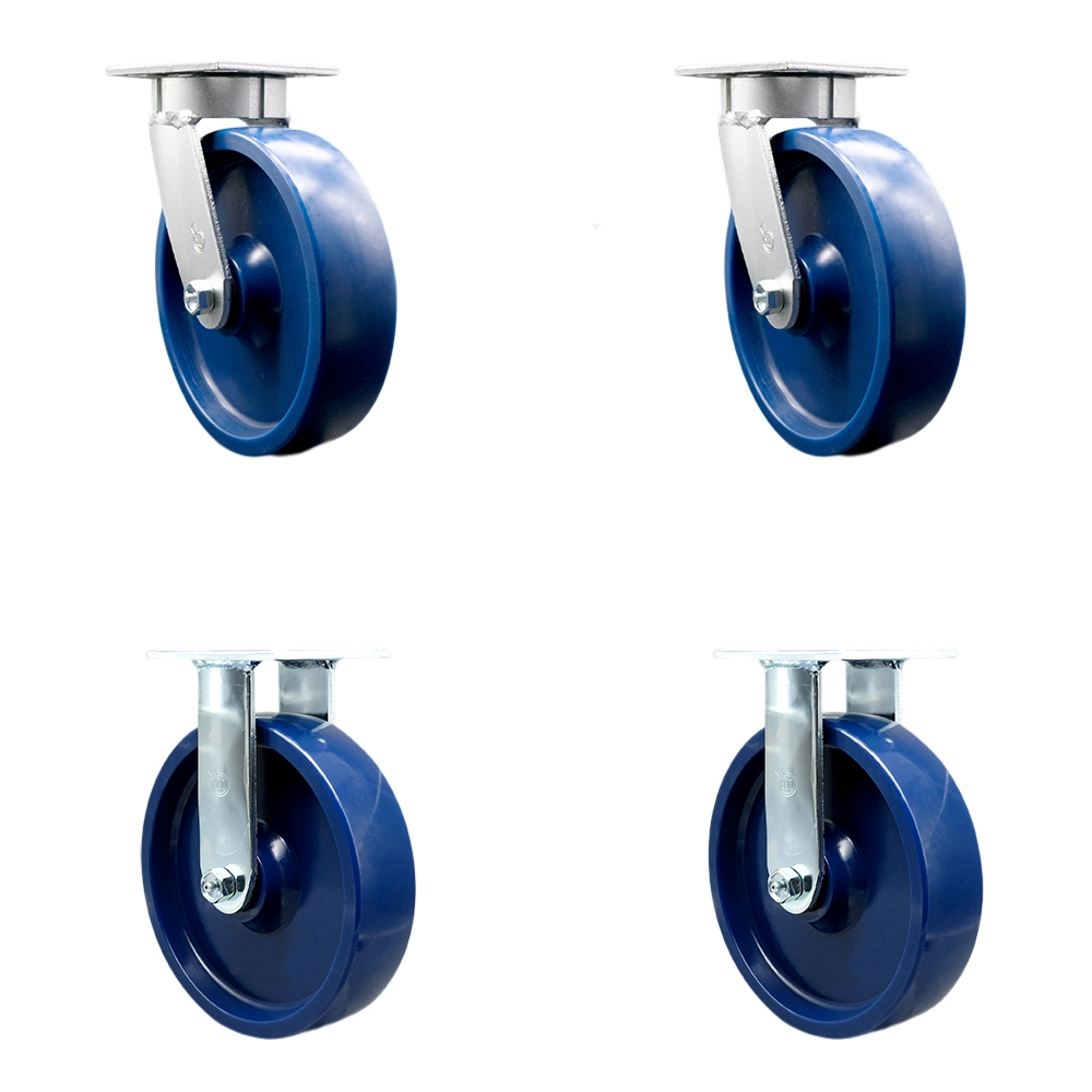 Heavy Duty Kingpinless Swivel Caster Set of 4 with 8 Inch Solid Polyurethane Wheels and Ball Bearings - Includes 2 Swivel with Bolt on Swivel Locks and 2 Rigid - Service Caster Brand — photo 1