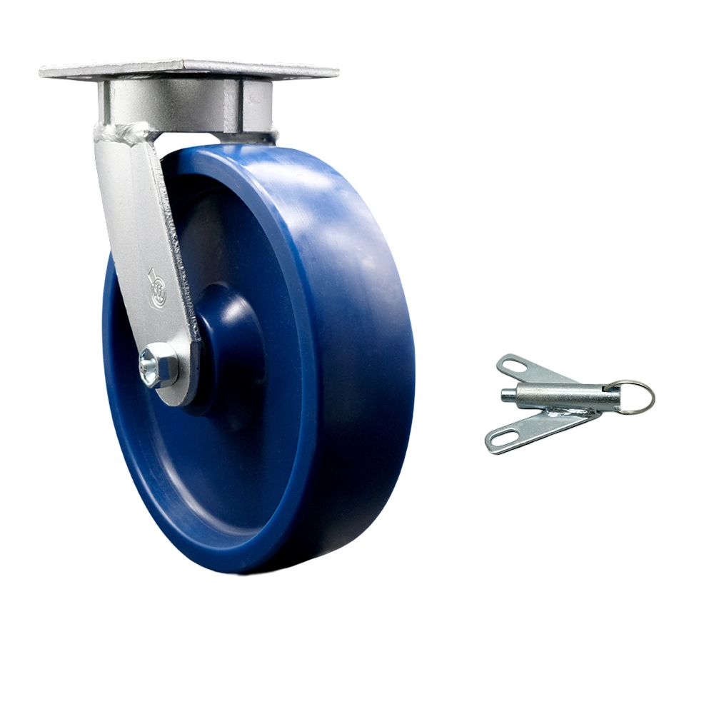 Kingpinless Solid Polyurethane Swivel Top Plate Caster w/8" x 2" Blue Wheel & Bolt on Swivel Lock - 1200 lbs Capacity/Caster - Service Caster Brand — photo 1