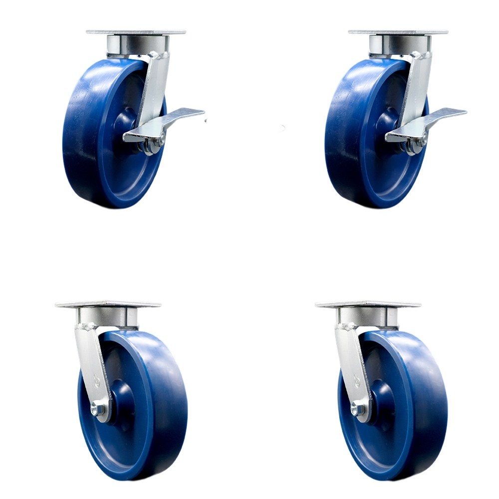 Heavy Duty Kingpinless Swivel Caster Set with 8 Inch Solid Poly Wheels and Ball Bearings - Includes 2 Swivel with Brakes and Bolt on Swivel Locks and 2 Swivel with Swivel Locks - Service Caster Brand — photo 1