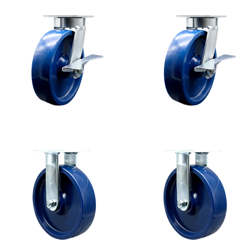 Heavy Duty Kingpinless Swivel Caster Set of 4 with 8 Inch Solid Polyurethane Wheels and Ball Bearings - Includes 2 Swivel with Brakes and Bolt on Swivel Locks and 2 Rigid - Service Caster Brand — photo 1