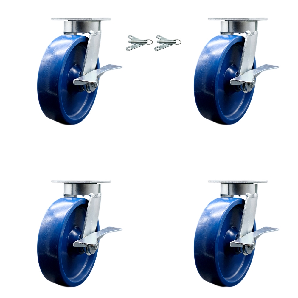 Heavy Duty Kingpinless Swivel Caster Set of 4 with 8 Inch Solid Poly Wheels and Ball Bearings - Includes 2 Swivel with Brakes and Bolt on Swivel Locks and 2 Swivel with Brakes - Service Caster Brand — photo 1
