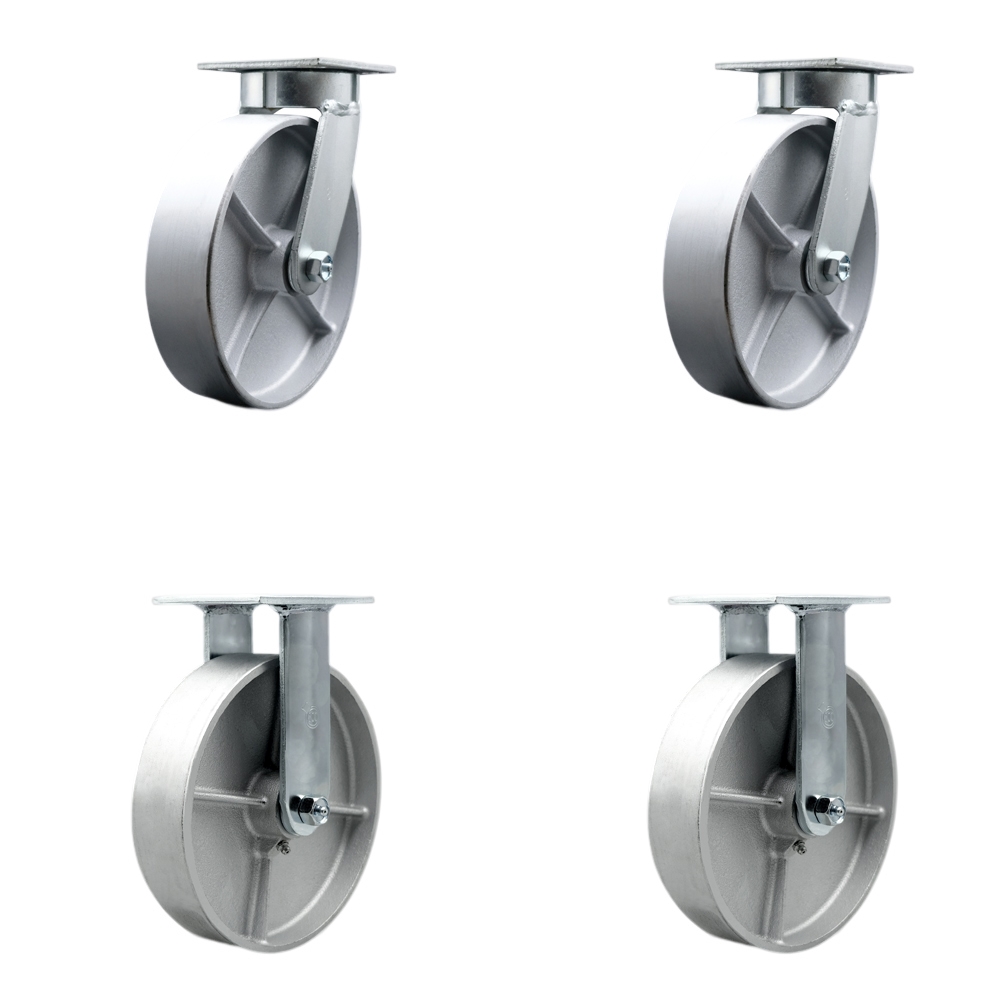 Heavy Duty Kingpinless Swivel Caster Set of 4 with 8 Inch Semi Steel Cast Iron Wheels and Bronze Bearings - Includes 2 Swivel and 2 Rigid - 5,000 lbs. Total Capacity - Service Caster Brand — photo 1