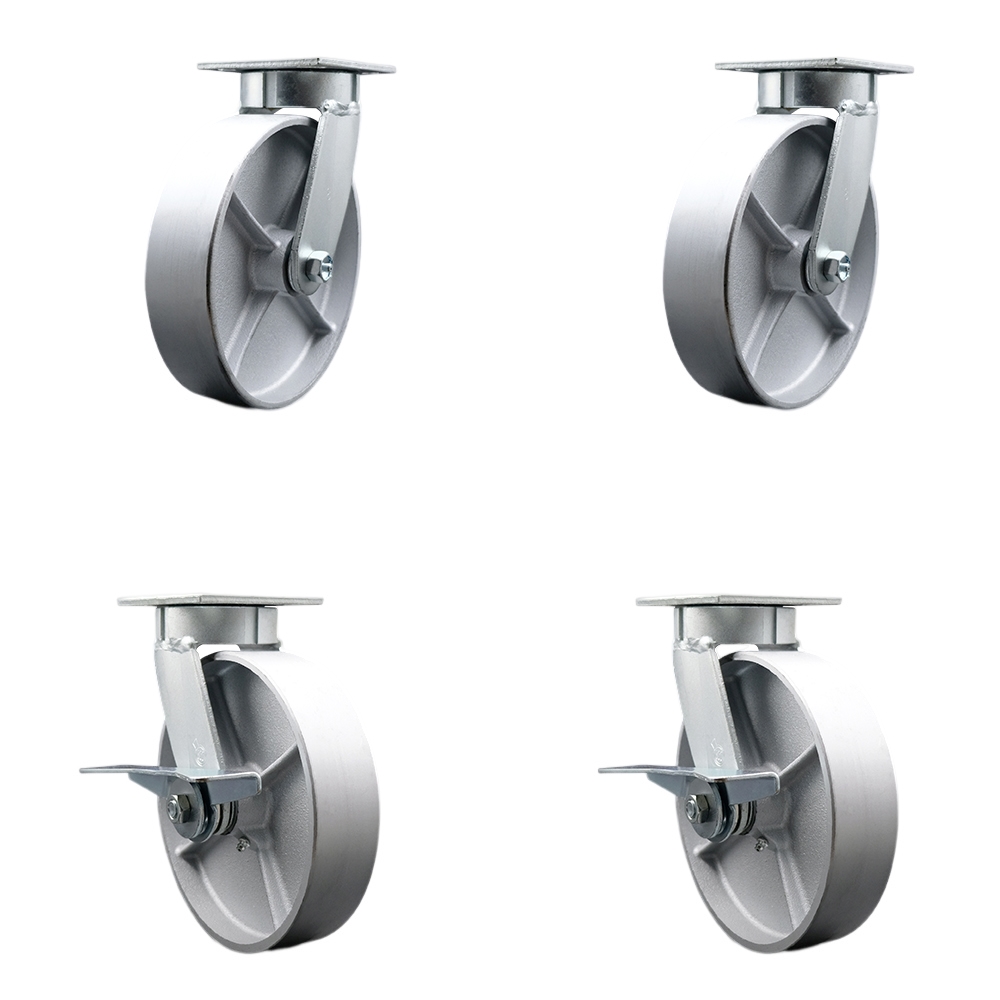 Heavy Duty Kingpinless Swivel Caster Set of 4 with 8 Inch Semi Steel Cast Iron Wheels and Ball Bearings - Includes 2 Swivel with Brakes and 2 Swivel - 5,000 lbs. Total Capacity - Service Caster Brand — photo 1