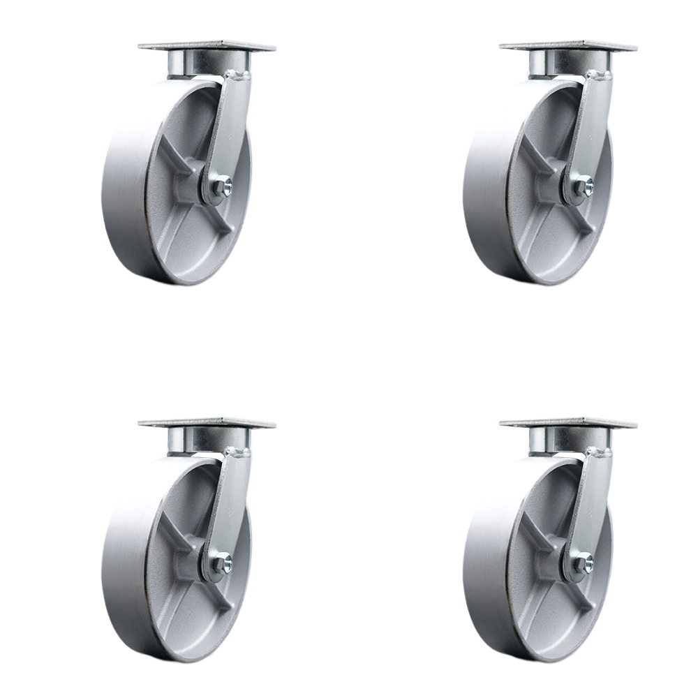 Heavy Duty Kingpinless Swivel Caster Set of 4 with 8 Inch Semi Steel Cast Iron Wheels and Bronze Bearings - Includes 4 Swivel - 5,000 lbs. Total Capacity - Service Caster Brand — photo 1
