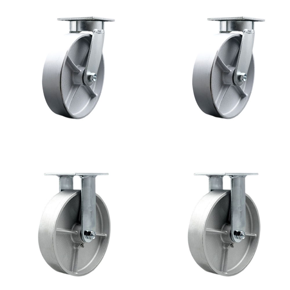Heavy Duty Kingpinless Swivel Caster Set of 4 with 8 Inch Semi Steel Cast Iron Wheels and Bronze Bearings - Includes 2 Swivel with Bolt on Swivel Locks and 2 Rigid - Service Caster Brand — photo 1