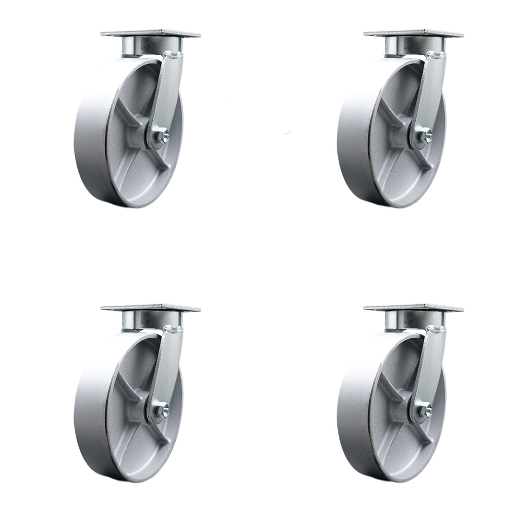 Heavy Duty Kingpinless Swivel Caster Set of 4 with 8 Inch Semi Steel Cast Iron Wheels and Ball Bearings - Includes 4 Swivel with Bolt on Swivel Locks - 5,000lbs. Total Capacity - Service Caster Brand — photo 1