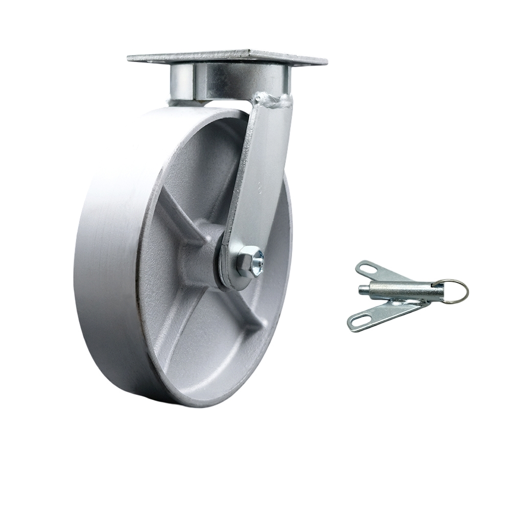 Heavy Duty Kingpinless Swivel Top Plate Caster with Bolt on Swivel Lock and 8 Inch Semi Steel Cast Iron Wheel with Ball Bearings - 1,250 lbs. Capacity/Caster - Service Caster Brand — photo 1
