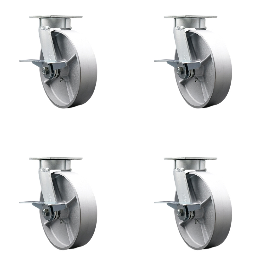Heavy Duty Kingpinless Swivel Caster Set of 4 with 8 Inch Semi Steel Cast Iron Wheels and Bronze Bearings-Include 2 Swivel with Brake & Bolt on Swivel Lock and 2 Swivel with Brake-Service Caster Brand — photo 1