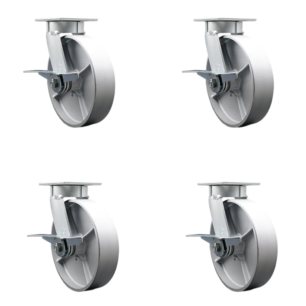 Heavy Duty Kingpinless Swivel Caster Set of 4 with 8 Inch Semi Steel Cast Iron Wheels and Ball Bearings - Includes 4 Swivel with Side Lock Brakes and Bolt on Swivel Locks - Service Caster Brand — photo 1