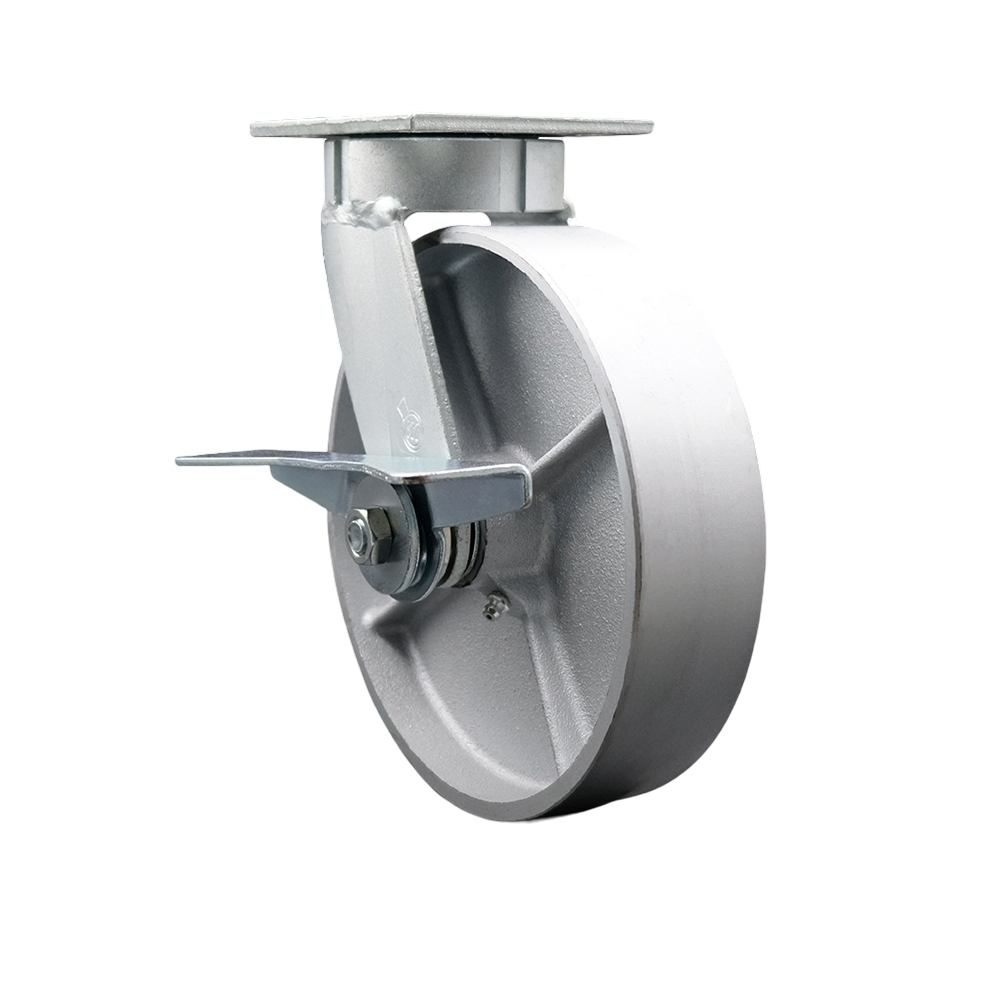 Heavy Duty Kingpinless Swivel Top Plate Caster with Side Lock Brake and 8 Inch Semi Steel Cast Iron Wheel with Bronze Bearings - 1,250 lbs. Capacity/Caster - Service Caster Brand — photo 1