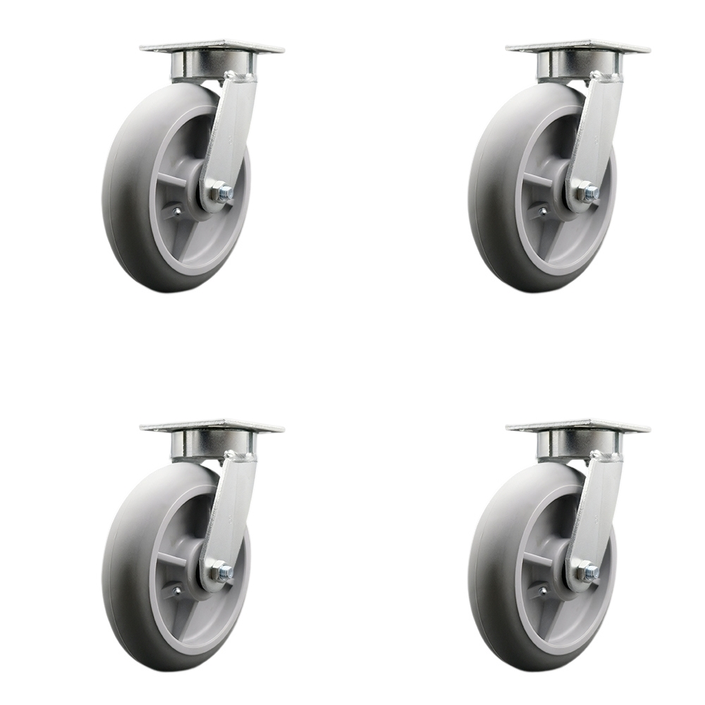 Kingpinless Thermo Rubber Donut Tread Swivel Top Plate Caster Set of 4 w/8" x 2" Gray Wheels - Includes 4 Swivel - 2400 lbs Total Capacity - Service Caster Brand — photo 1