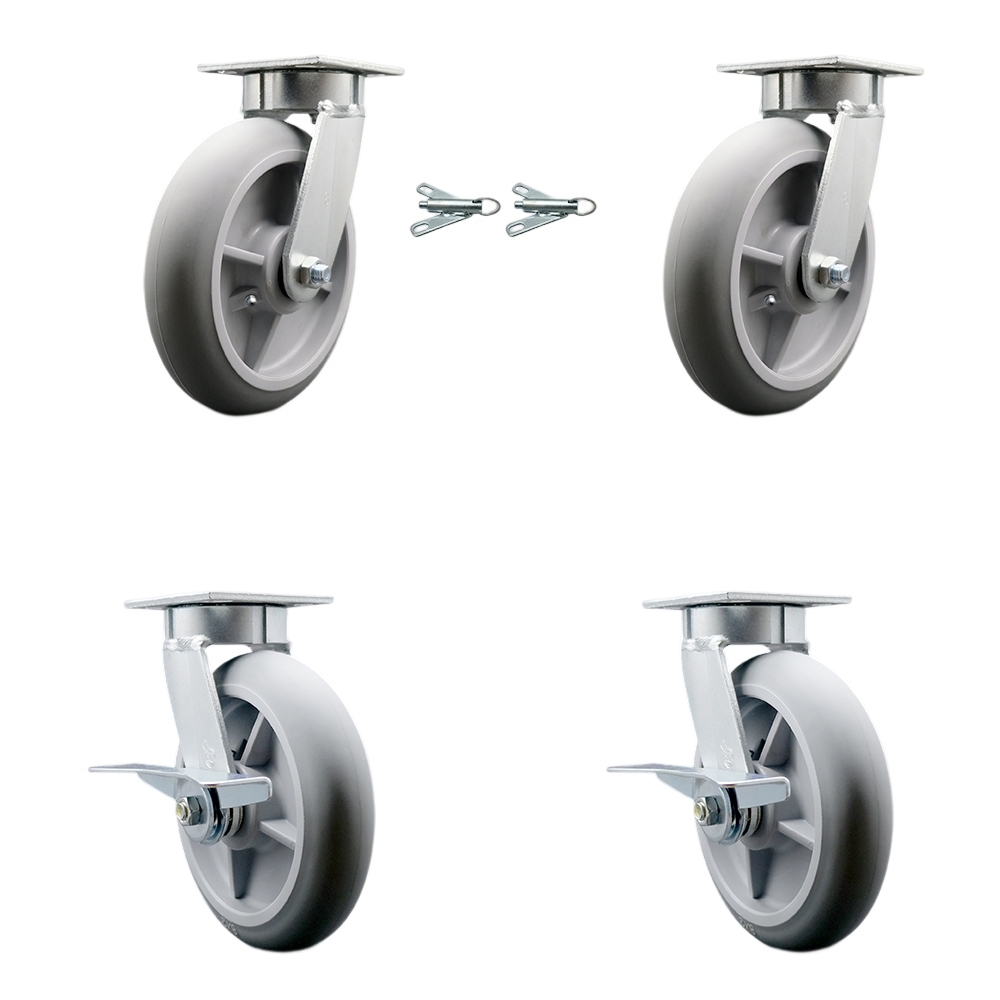 Heavy Duty Kingpinless Swivel Caster Set of 4 with 8 Inch Thermoplastic Rubber Donut Tread Wheels and Ball Bearings - Includes 2 Swivel with Swivel Locks and 2 Swivel with Brakes- Service Caster Brand — photo 1