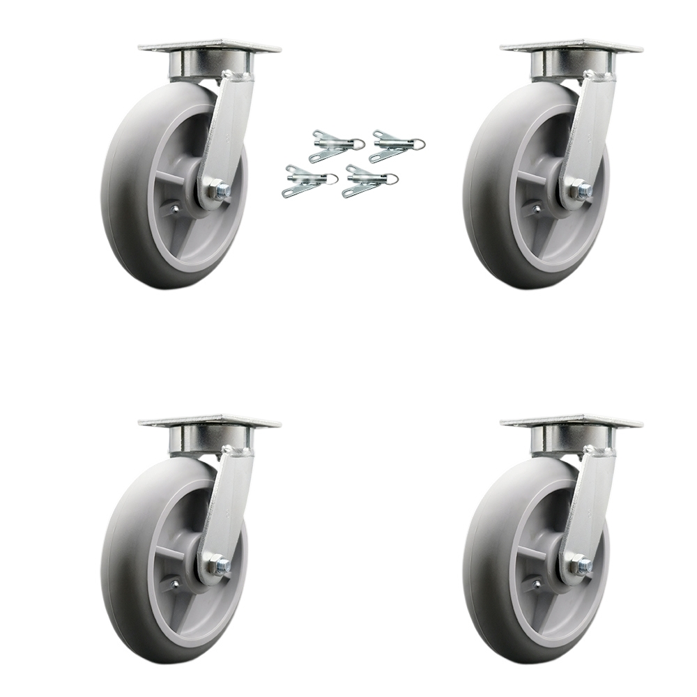 Kingpinless Thermo Rubber Donut Tread Swivel Top Plate Caster Set of 4 w/8" x 2" Gray Wheels - Includes 4 Swivel w/Bolt on Swivel Locks - 2400 lbs Total Capacity - Service Caster Brand — photo 1