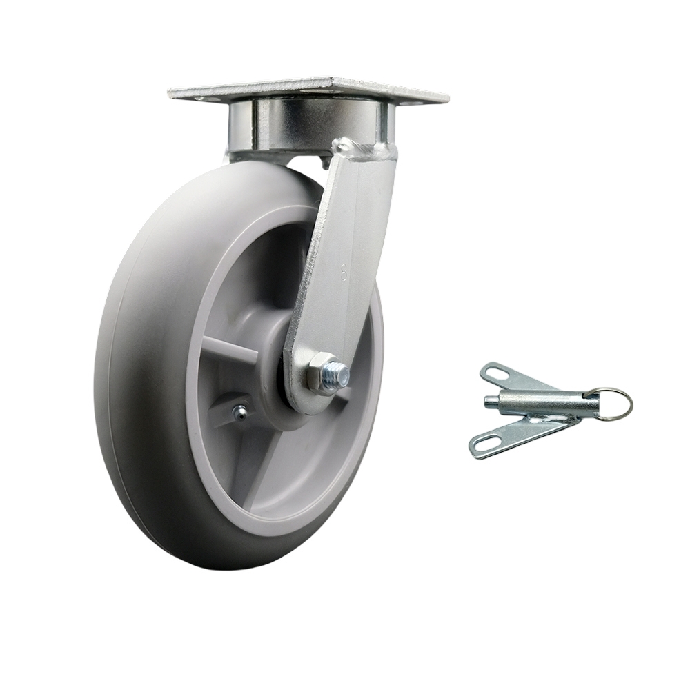 Kingpinless Thermo Rubber Donut Tread Swivel Top Plate Caster w/8" x 2" Gray Wheel & Bolt on Swivel Lock - 600 lbs Capacity/Caster - Service Caster Brand — photo 1