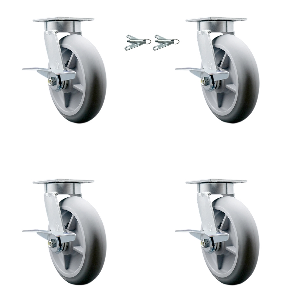 Heavy Duty Kingpinless Swivel Caster Set of 4 with 8 Inch Thermoplastic Rubber Donut Tread Wheels and Ball Bearings-Include 2 Swivel with Brake&Swivel Lock and 2 Swivel with Brake-Service Caster Brand — photo 1