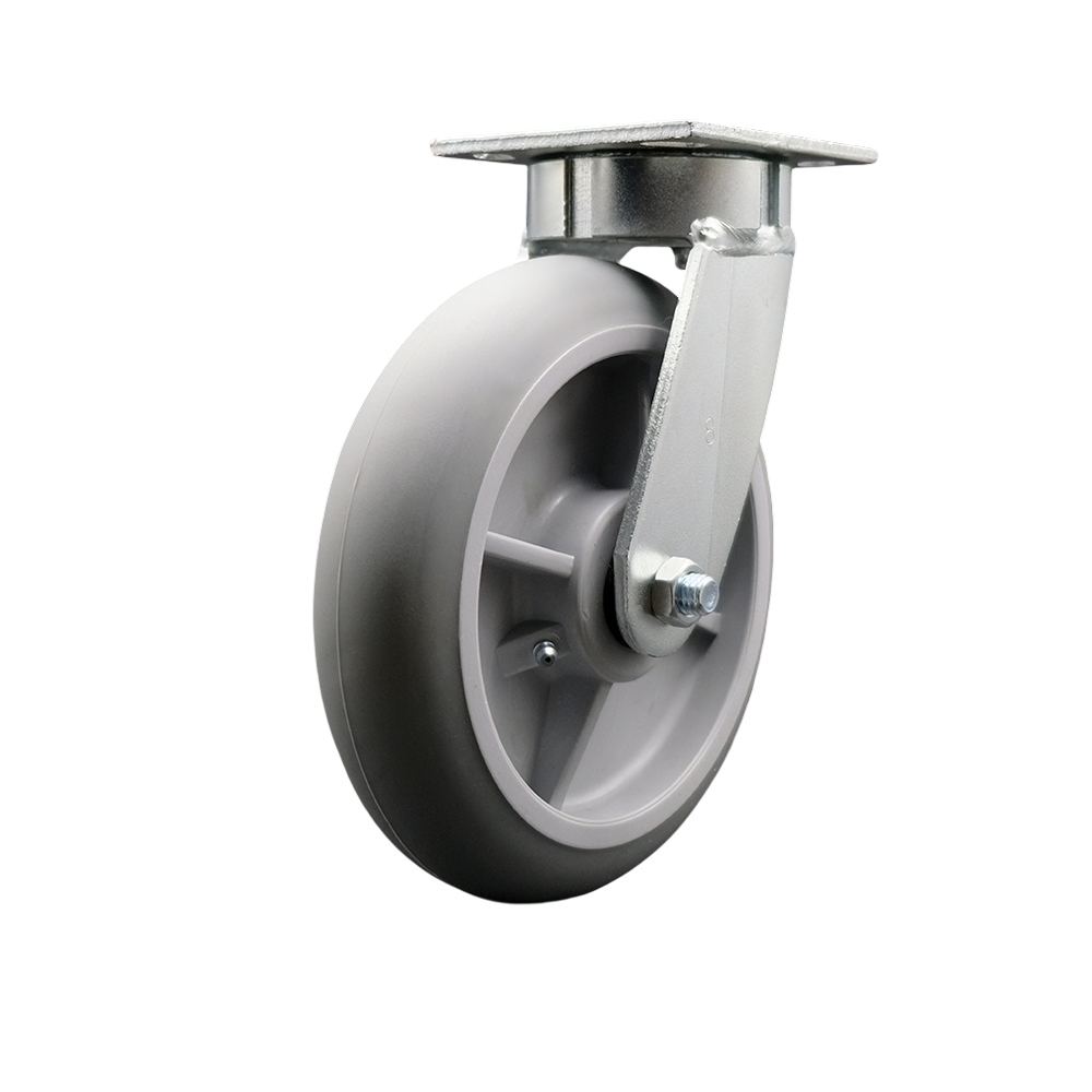 Kingpinless Thermo Rubber Donut Tread Swivel Top Plate Caster w/8" x 2" Gray Wheel - 600 lbs Capacity/Caster - Service Caster Brand — photo 1