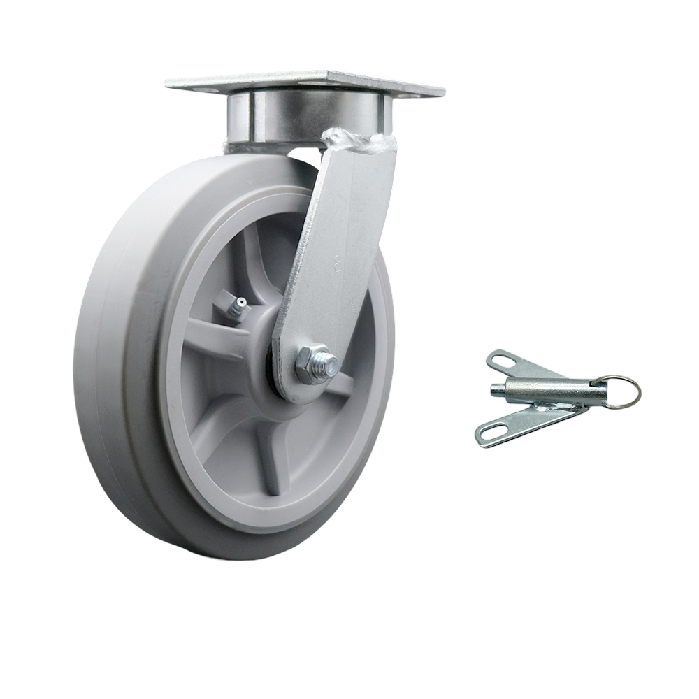 Kingpinless Thermo Rubber Flat Tread Swivel Top Plate Caster w/8' x 2" Gray Wheel & Bolt on Swivel Lock - 600 lbs Capacity/Caster - Service Caster Brand — photo 1