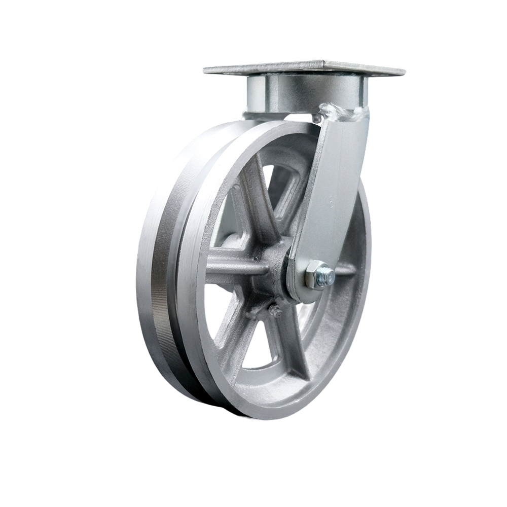Heavy Duty Kingpinless Swivel Top Plate Caster with 8 Inch V-Groove Semi Steel Cast Iron Wheel and Bronze Bearings - 1,250 lbs. Capacity/Caster - Service Caster Brand — photo 1