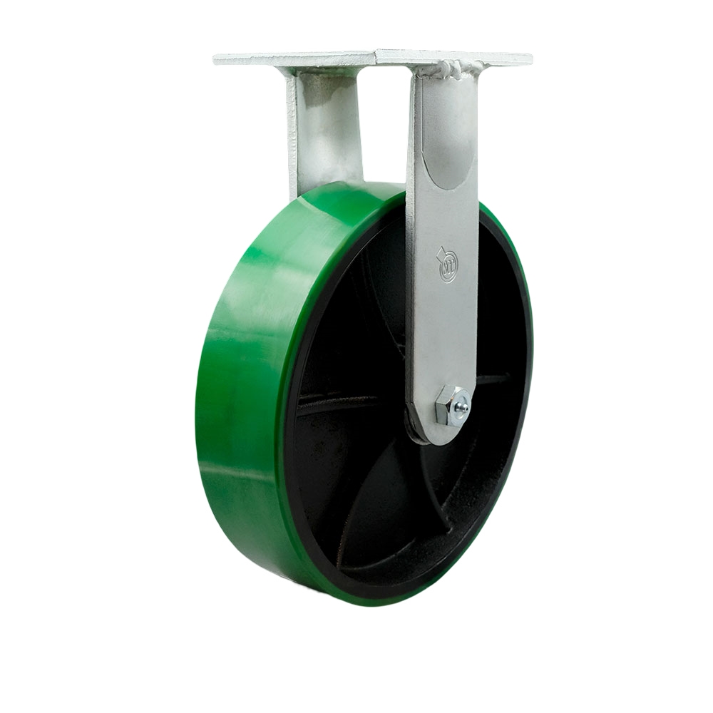 10 Inch Rigid Top Plate Extra Heavy Duty Caster with Green Polyurethane on Cast Iron Wheel - Heavy Duty Caster Wheel - Industrial Caster - 3,000 lbs. Capacity/Caster - Service Caster Brand — photo 1