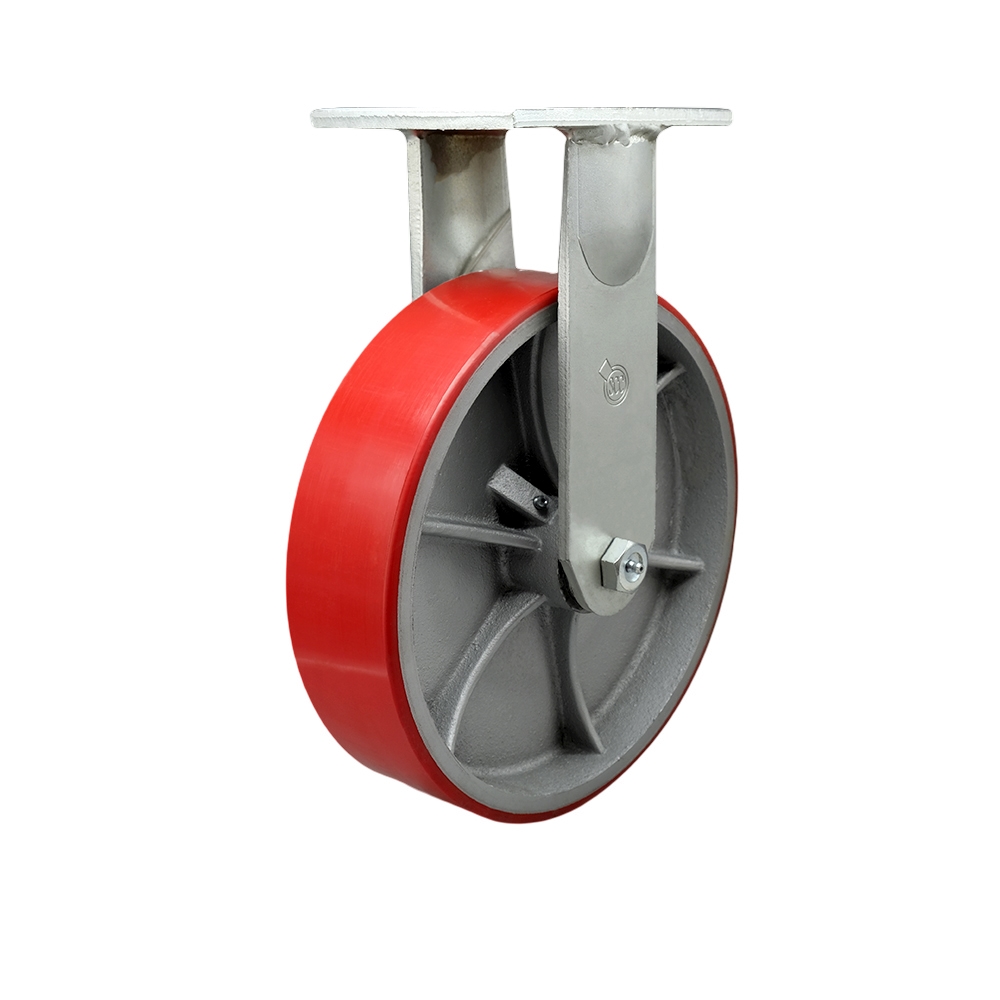 Extra Heavy Duty Kingpinless 10” x 3” Red Polyurethane Tread on Metal Core Rigid Caster for Cranes, Gantries, Hoists, and Winches – 3,000 lbs Per Caster - Service Caster Brand — photo 1