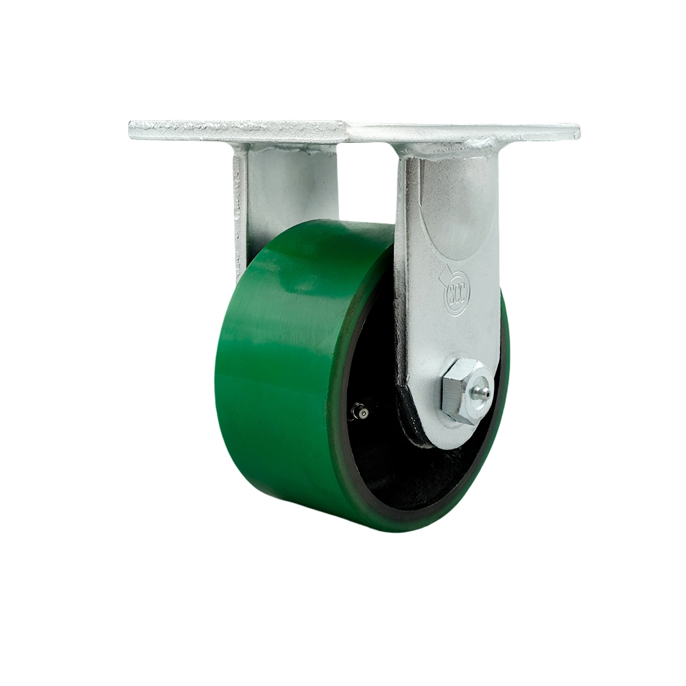 6 Inch Rigid Top Plate Extra Heavy Duty Caster with Green Polyurethane on Cast Iron Wheel - Heavy Duty Caster Wheel - Industrial Caster - 2,000 lbs. Capacity/Caster - Service Caster Brand — photo 1