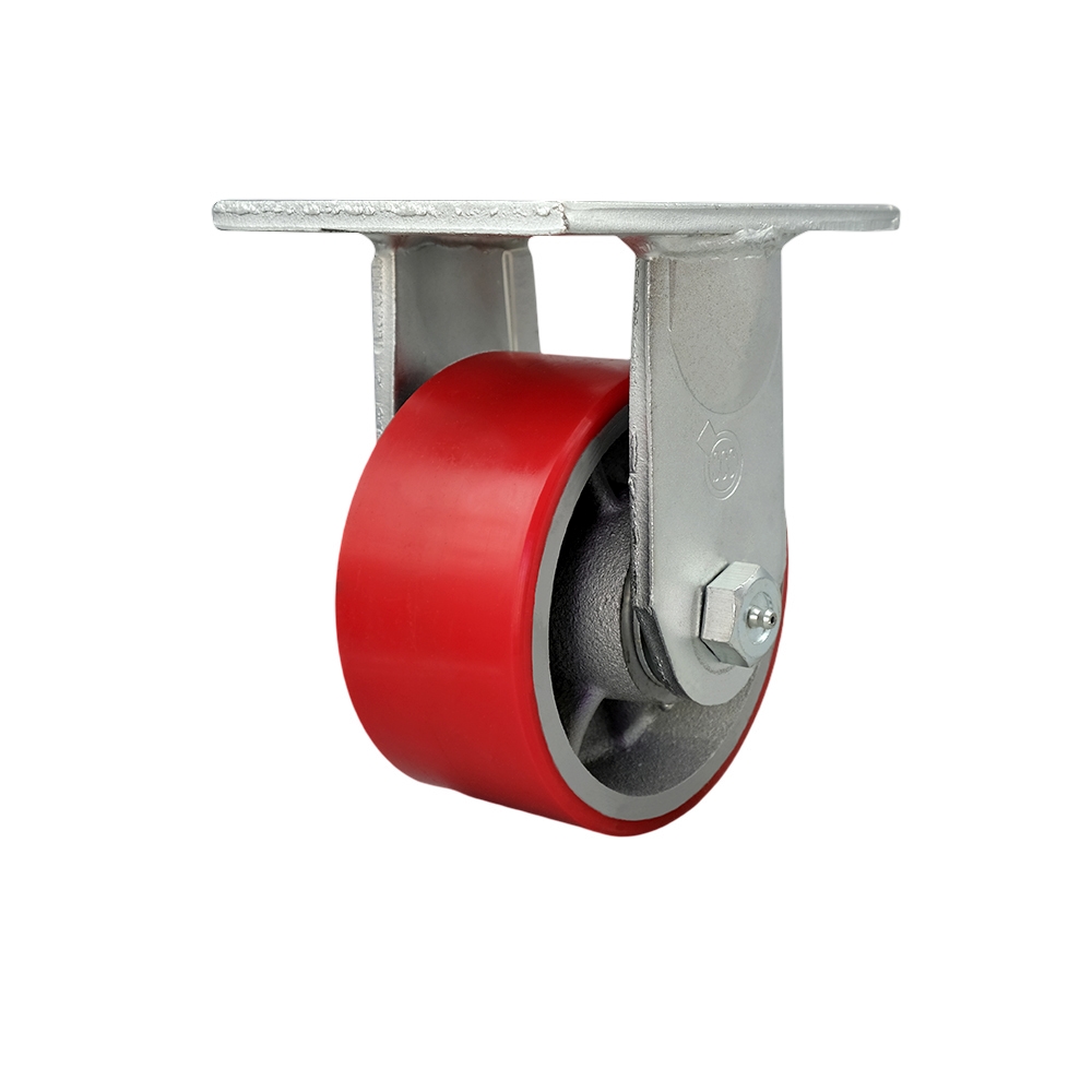 Extra Heavy Duty Kingpinless 6” x 3” Red Polyurethane Tread on Metal Core Rigid Caster for Cranes, Gantries, Hoists, and Winches - 2,000 lbs Per Caster - Service Caster Brand — photo 1