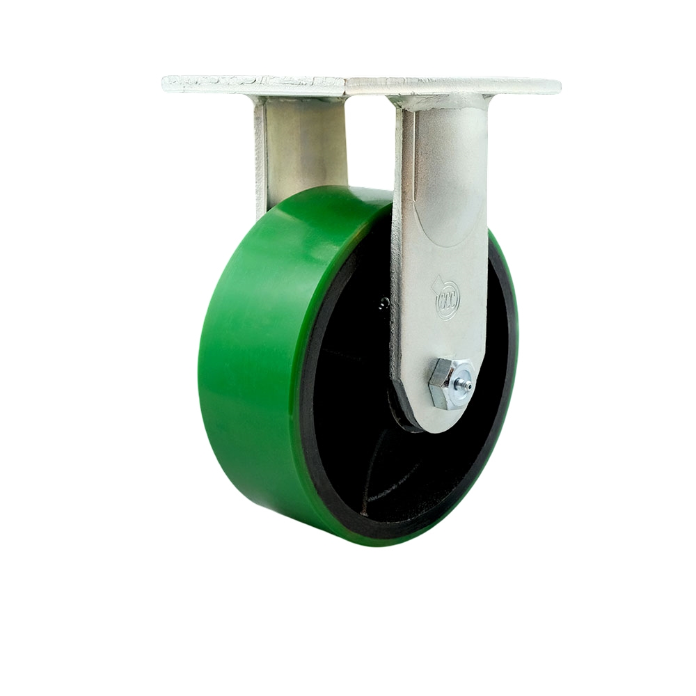 8 Inch Rigid Top Plate Extra Heavy Duty Caster with Green Polyurethane on Cast Iron Wheel - Heavy Duty Caster Wheel - Industrial Caster - 2,500 lbs. Capacity/Caster - Service Caster Brand — photo 1