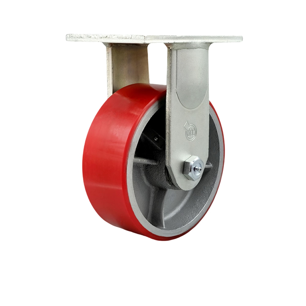 8 Inch Rigid Top Plate Extra Heavy Duty Caster with Red Polyurethane on Cast Iron Wheel - Heavy Duty Caster Wheel - Industrial Caster - 2,500 lbs. Capacity/Caster - Service Caster Brand — photo 1