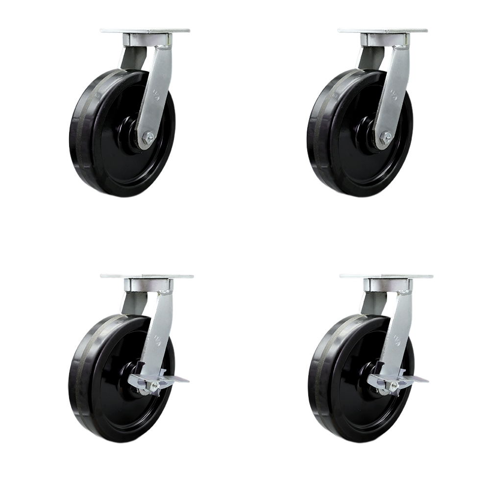 Extra Heavy Duty Kingpinless 10” x 3” Phenolic Swivel Caster Set for Cranes, Gantries, Hoists, and Winches - 4 Swivel with 2 Side Lock Brakes - 2,900 lbs Per Caster – Set of 4 - Service Caster Brand — photo 1
