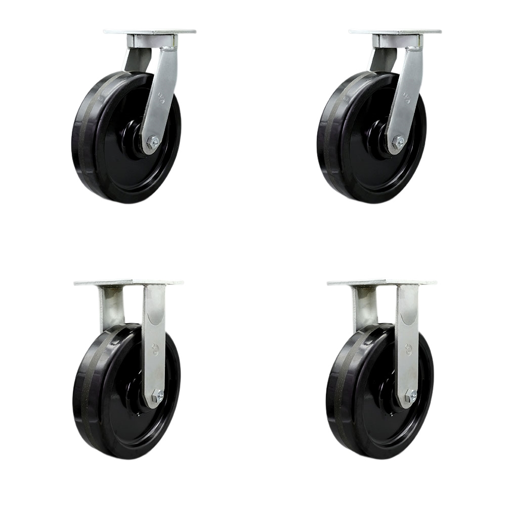 Extra Heavy Duty Kingpinless 10”x3” Phenolic Swivel Caster Set for Cranes,Gantries,Hoists,and Winches-2 Swivel with Bolt-On Locks and 2 Rigid Casters-2,900 lbs Per Caster-Set of 4-Service Caster Brand — photo 1