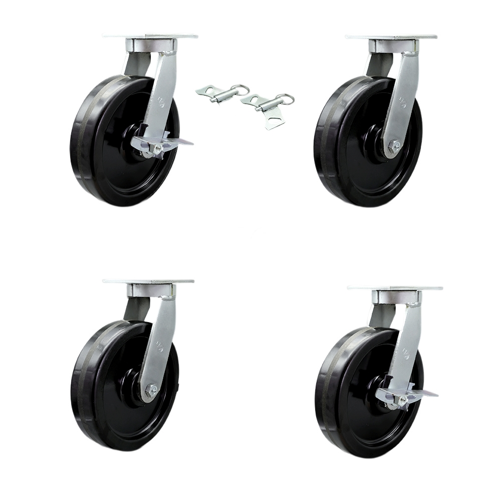 10 Inch Swivel Top Plate Caster Set Extra Heavy Duty Casters with Phenolic Wheels - Includes 2 Swivel with Bolt on Swivel Locks and 2 Swivel with Brakes - Set of 4 - Service Caster Brand — photo 1
