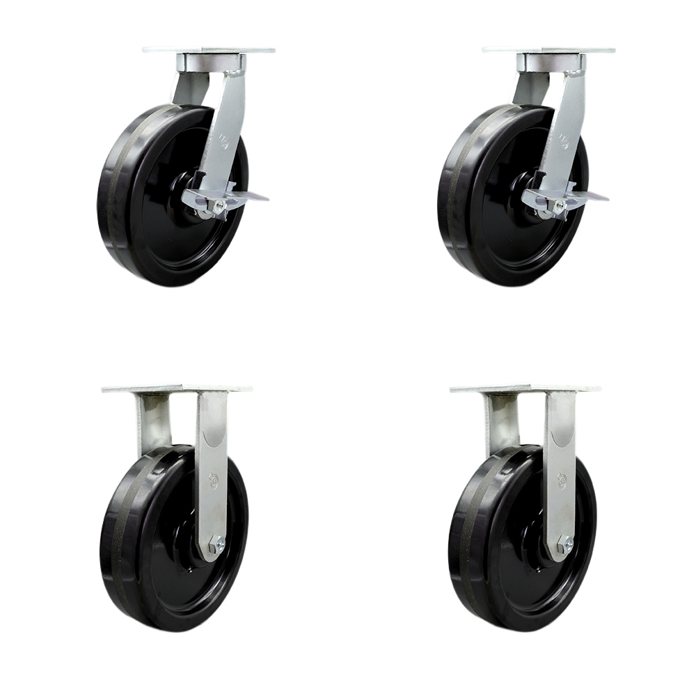 10 Inch Swivel Top Plate Caster Set Extra Heavy Duty Casters with Phenolic Wheels - Includes 2 Swivel with Brakes and 2 Rigid - Casters Set of 4 Heavy Duty - Service Caster Brand — photo 1