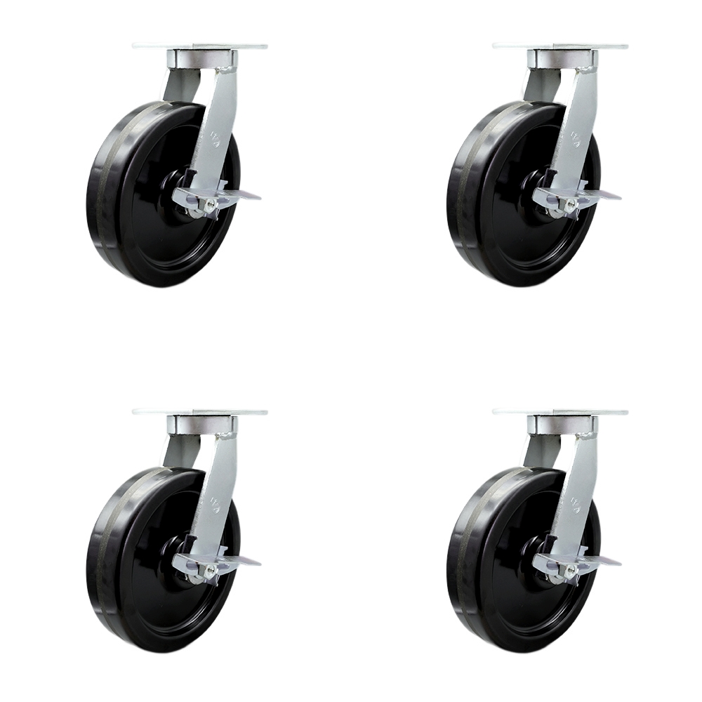 10 Inch Swivel Top Plate Caster Set Extra Heavy Duty Casters with Phenolic Wheels - Includes 4 Swivel with Side Lock Brakes - Casters Set of 4 Heavy Duty - Service Caster Brand — photo 1