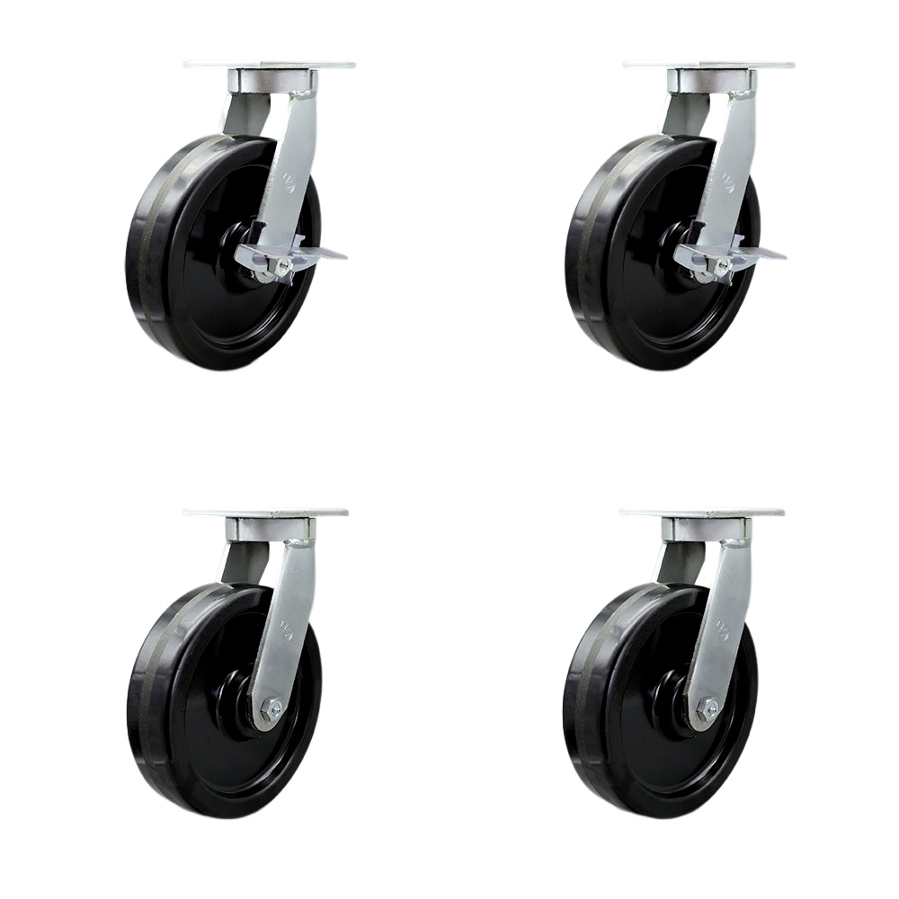 10 Inch Swivel Top Plate Caster Set Extra Heavy Duty Casters with Phenolic Wheels - Includes 2 Swivel w/Brakes and Bolt on Swivel Locks and 2 Swivel w/Bolt on Swivel Locks - Service Caster Brand — photo 1