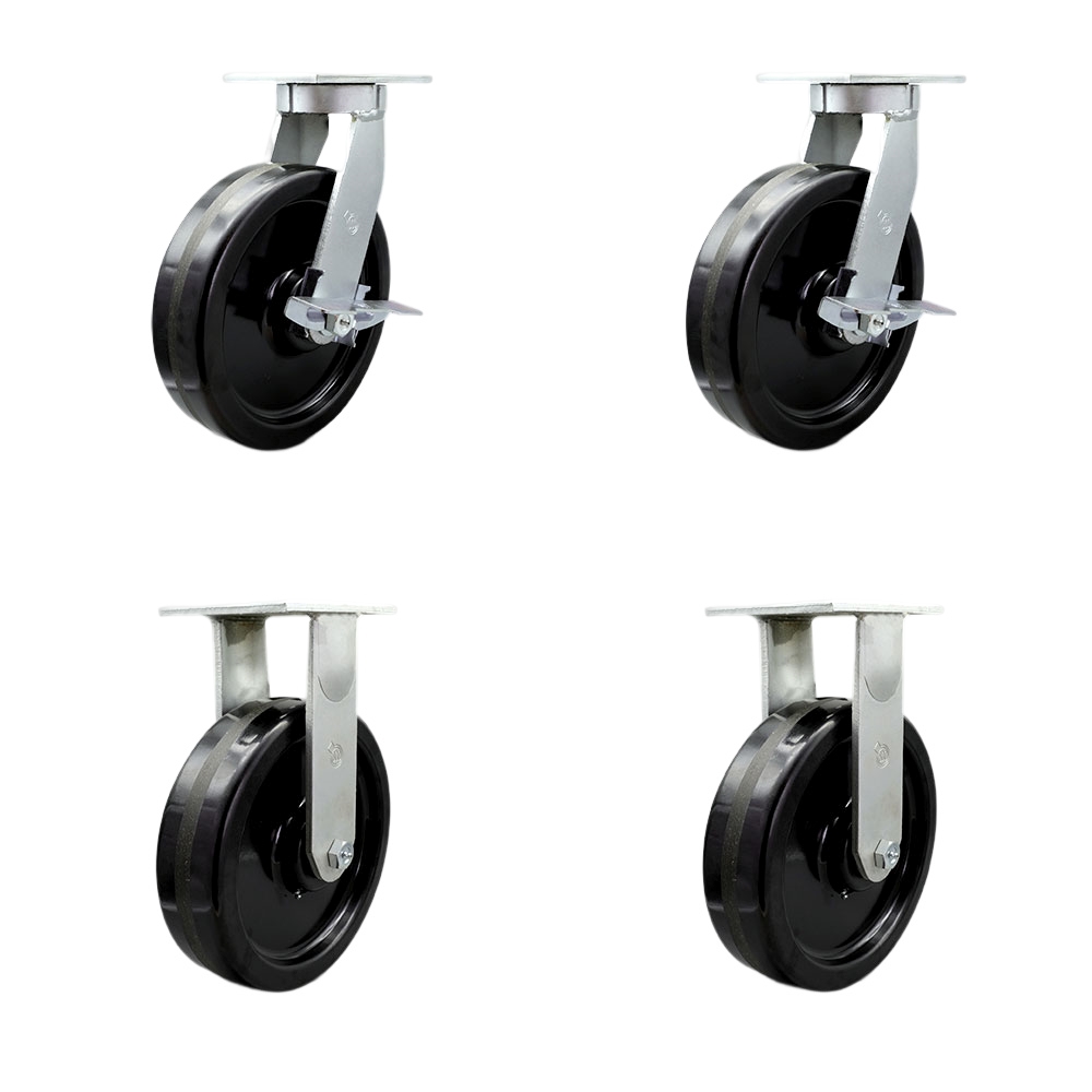 10 Inch Swivel Top Plate Caster Set Extra Heavy Duty Casters with Phenolic Wheels - Includes 2 Swivel with Brakes and Bolt on Swivel Locks and 2 Rigid - Set of 4 - Service Caster Brand — photo 1
