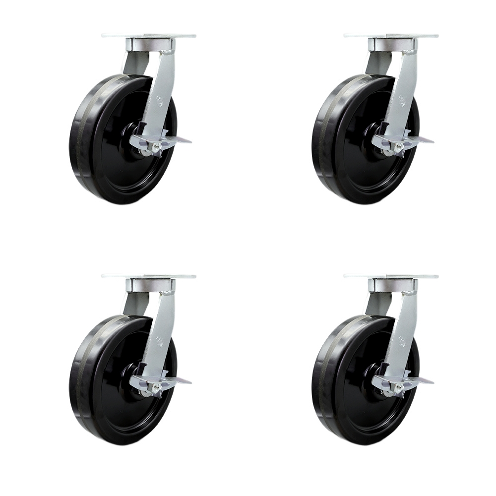 Extra Heavy Duty Kingpinless 10” x 3” Swivel Caster Set for Cranes, Gantries, Hoists, and Winches - 2 with Brake and Swivel Lock/2 with Brake - 2,900 lbs Per Caster - Set of 4 - Service Caster Brand — photo 1