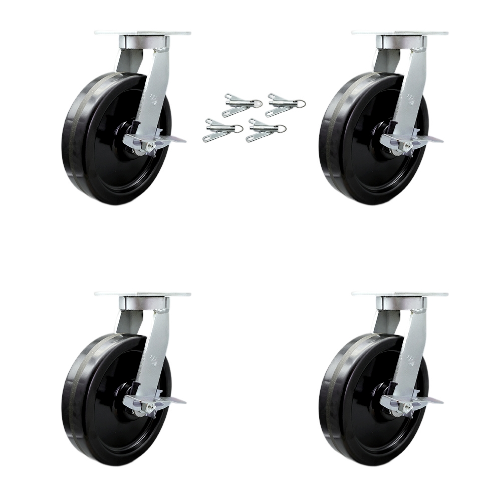 10 Inch Swivel Top Plate Caster Set Extra Heavy Duty Casters with Phenolic Wheels - Includes 4 Swivel with Top Lock Brakes and Bolt on Swivel Locks - Set of 4 - Service Caster Brand — photo 1