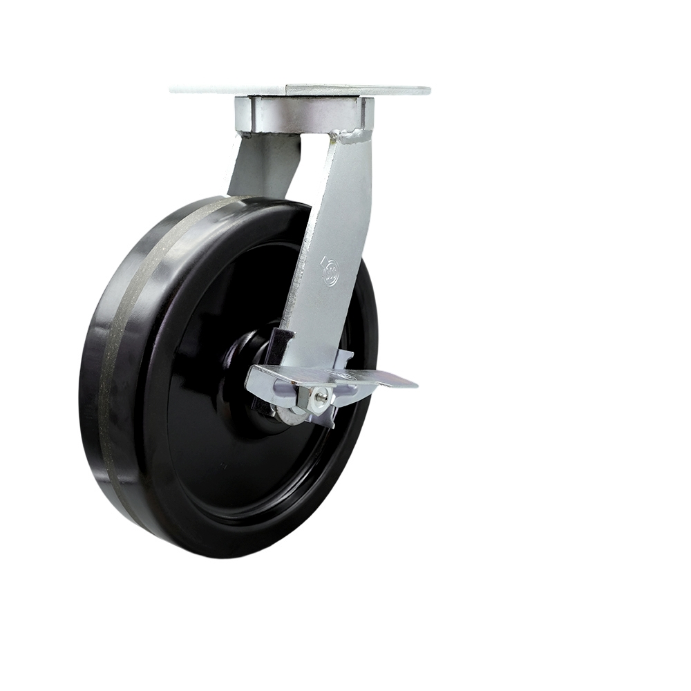 10 Inch Swivel Top Plate Extra Heavy Duty Caster with Phenolic Wheel and Brake and Bolt on Swivel Lock - Heavy Duty Caster Wheel - Industrial Caster - 3,000 lbs. Capacity/Caster - Service Caster Brand — photo 1