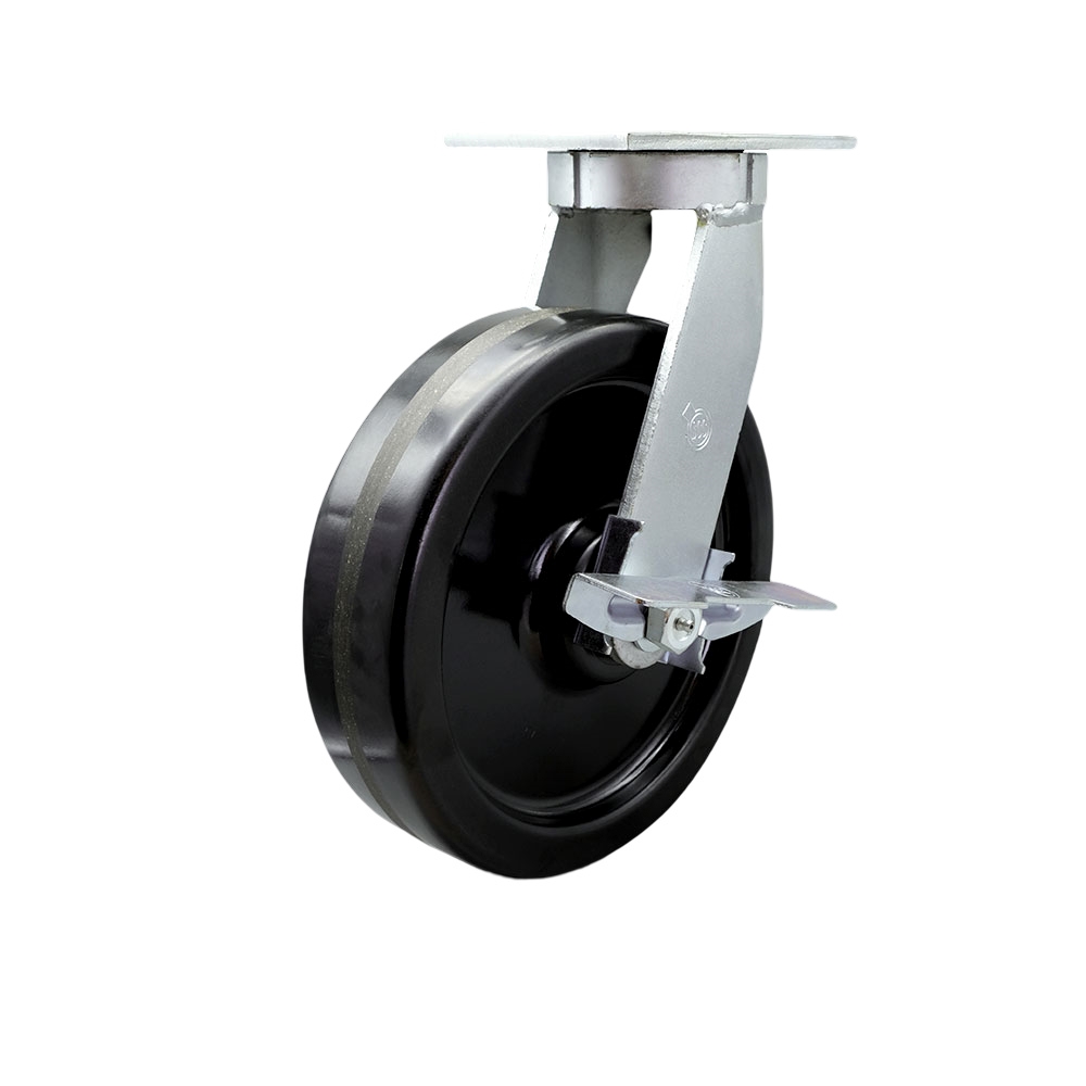 Extra Heavy Duty Kingpinless 10” x 3” Phenolic Swivel Caster with Side Lock Brake for Cranes, Gantries, Hoists, and Winches - 2,900 lbs Per Caster - Service Caster Brand — photo 1