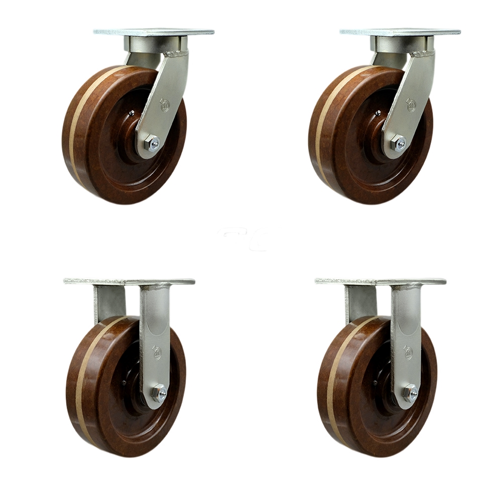 10 Inch Swivel Top Plate Caster Set Extra Heavy Duty Casters with High Temp Phenolic Wheels - Includes 2 Swivel and 2 Rigid-Casters Set of 4 Heavy Duty-11,600 lbs. Total Capacity- Service Caster Brand — photo 1