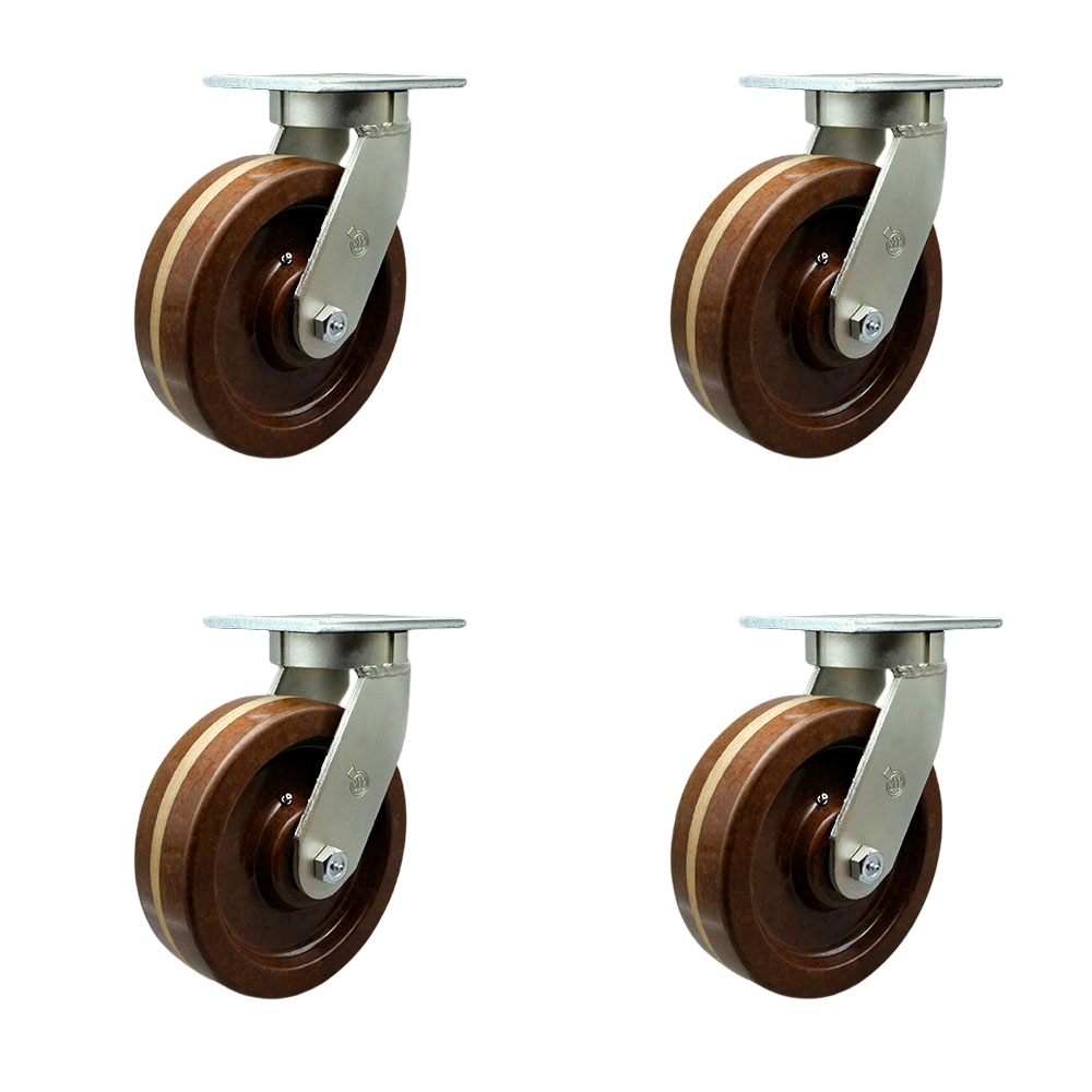 10 Inch Swivel Top Plate Caster Set Extra Heavy Duty Casters with High Temp Phenolic Wheels - Includes 4 Swivel with 2 Bolt on Swivel Locks - Casters Set of 4 Heavy Duty - Service Caster Brand — photo 1