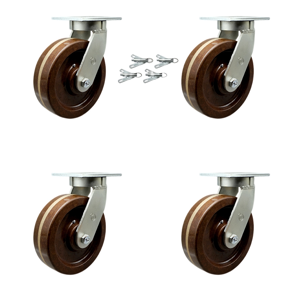 10 Inch Swivel Top Plate Caster Set Extra Heavy Duty Casters with High Temperature Phenolic Wheels - Includes 4 Swivel with Bolt on Swivel Locks - Casters Set of 4 Heavy Duty - Service Caster Brand — photo 1