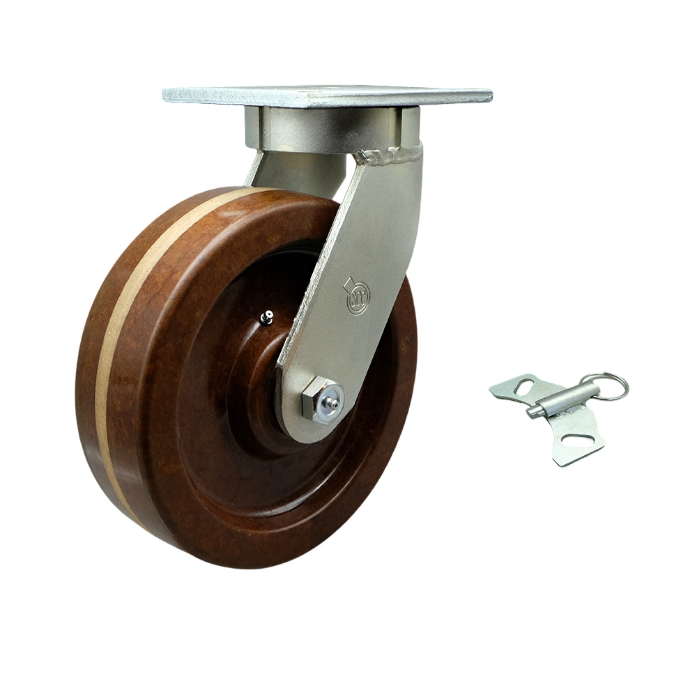 10 Inch Swivel Top Plate Extra Heavy Duty Caster with High Temperature Phenolic Wheel and Bolt on Swivel Lock-Heavy Duty Caster Wheel-Industrial Caster-2,900 lbs. Capacity/Caster- Service Caster Brand — photo 1