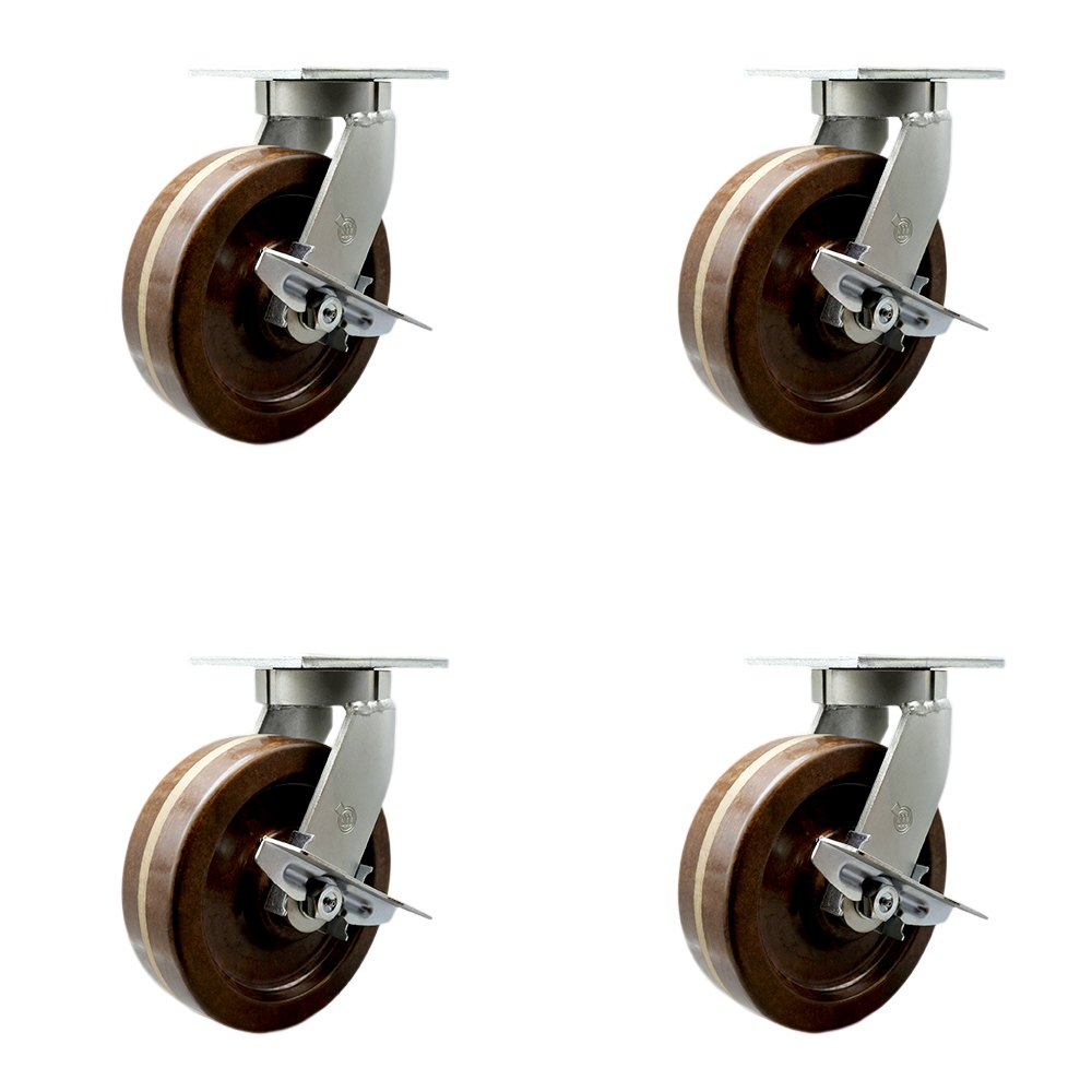 10 Inch Swivel Top Plate Caster Set Extra Heavy Duty Casters with High Temperature Phenolic Wheels - Includes 4 Swivel with Side Lock Brakes - Casters Set of 4 Heavy Duty - Service Caster Brand — photo 1